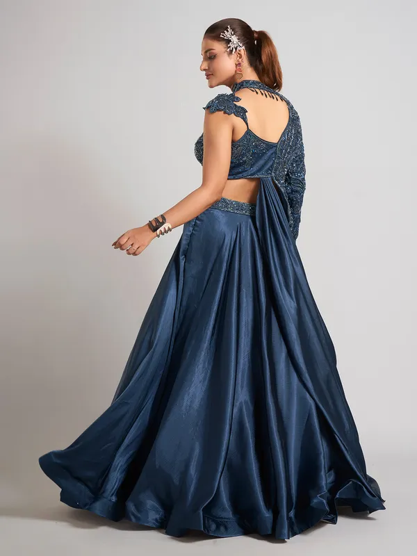 Pastel blue silk designer party wear wear lehenga choli