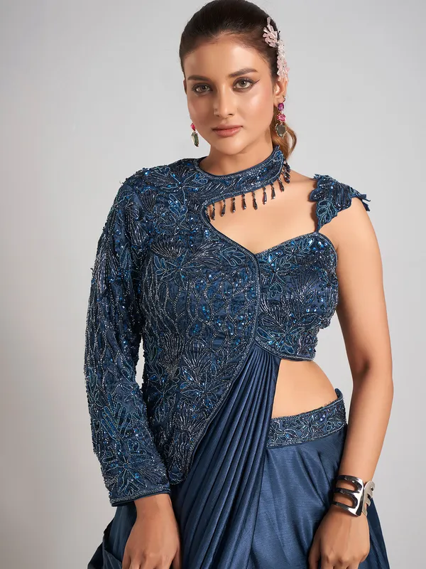 Pastel blue silk designer party wear wear lehenga choli