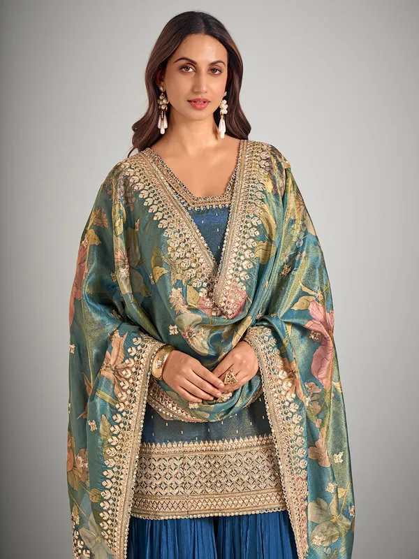 Pastel blue silk palazzo suit for wedding