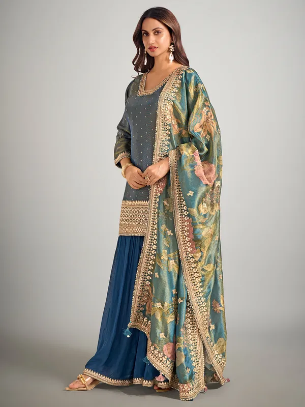 Pastel blue silk palazzo suit for wedding