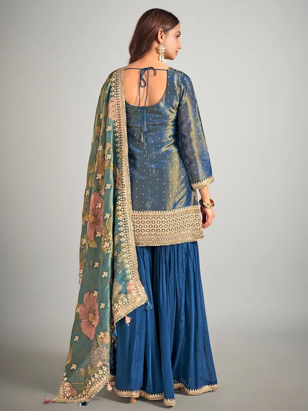 Pastel blue silk palazzo suit for wedding