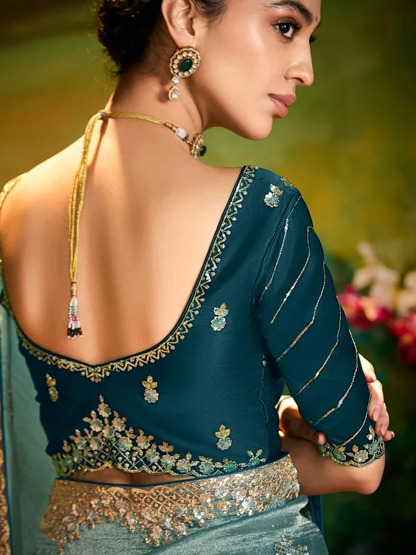 Pastel blue silk saree for party wear