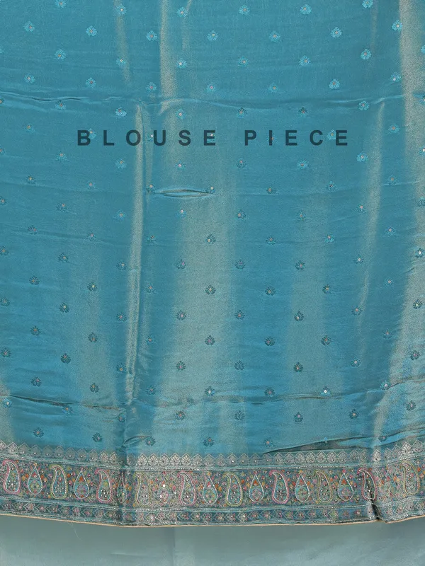 Pastel blue silk saree with timeless zari weaving