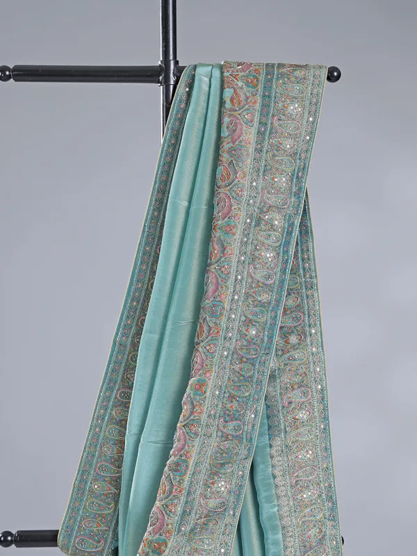Pastel blue silk saree with timeless zari weaving