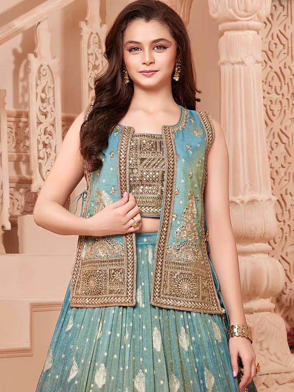 Pastel blue silk wedding lehenga choli with dupatta
