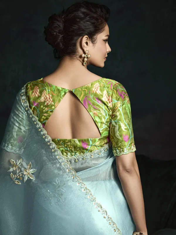 Pastel blue tissue silk party wear saree