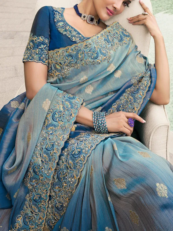 Pastel blue tissue silk saree for everyday style