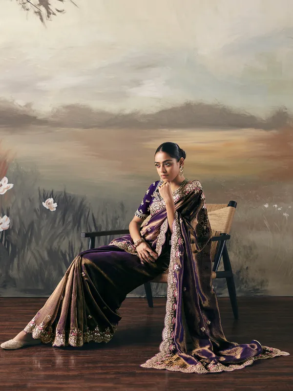 Pastel blue tissue silk wedding saree