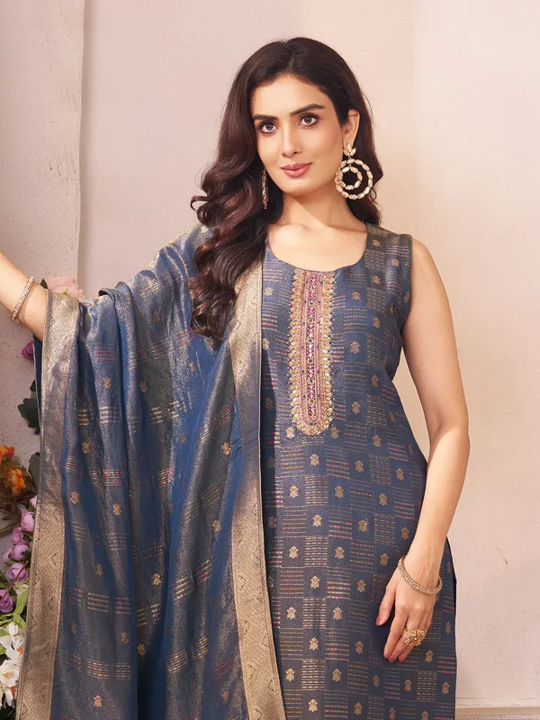 Pastel blue wedding wear salwar suit in silk