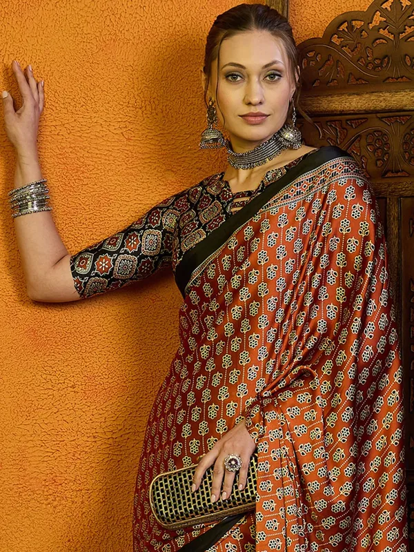 Pastel brown bhagalpuri silk saree with prints