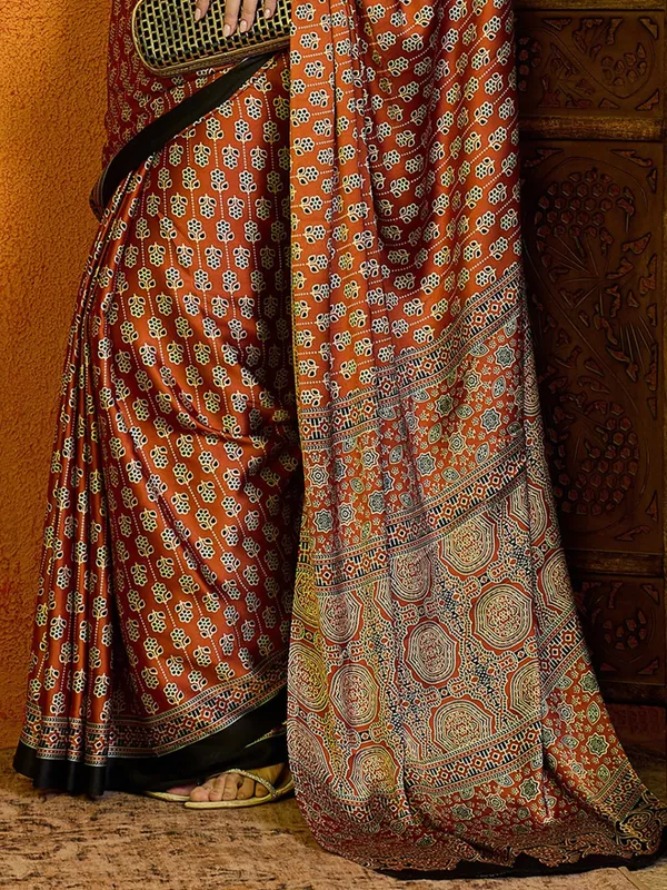 Pastel brown bhagalpuri silk saree with prints