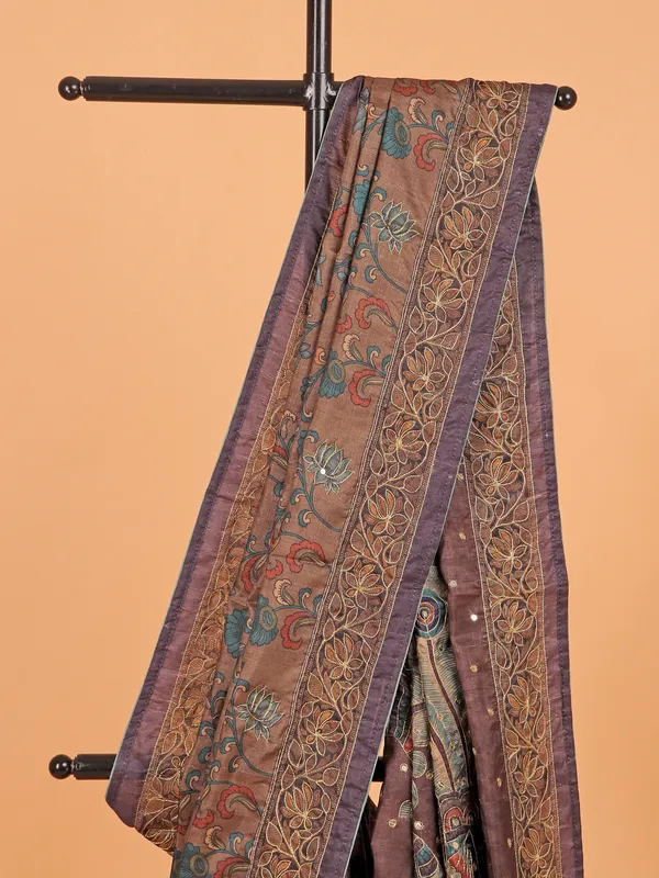 Pastel brown cotton silk saree for festival wear