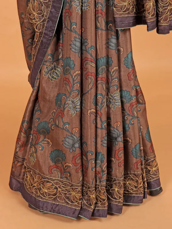 Pastel brown cotton silk saree for festival wear