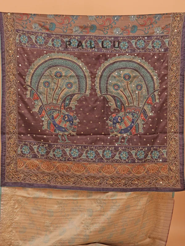 Pastel brown cotton silk saree for festival wear