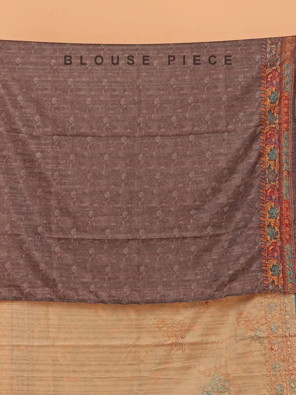 Pastel brown cotton silk saree for festive
