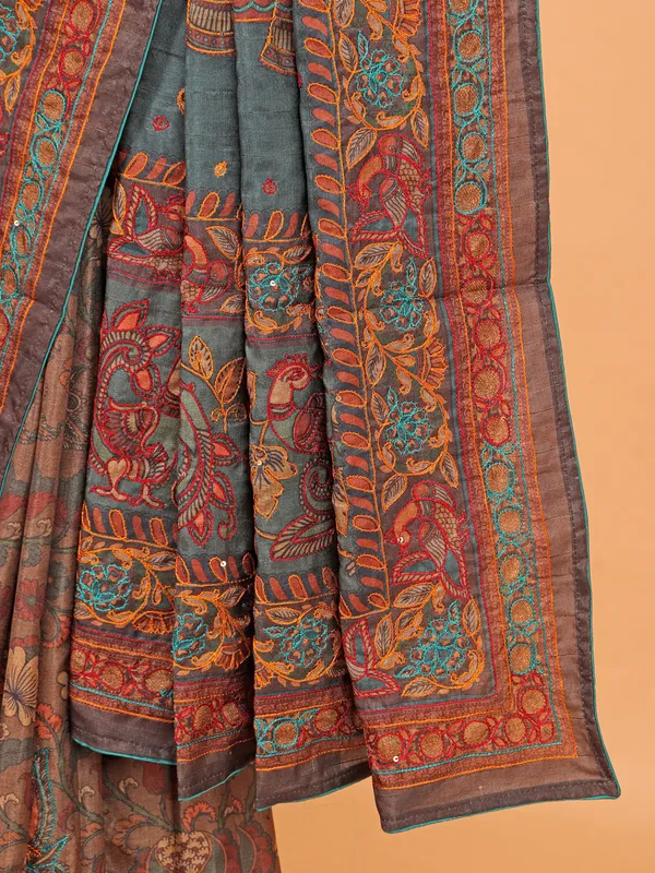 Pastel brown cotton silk saree for festive