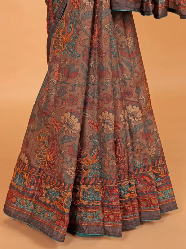 Pastel brown cotton silk saree for festive