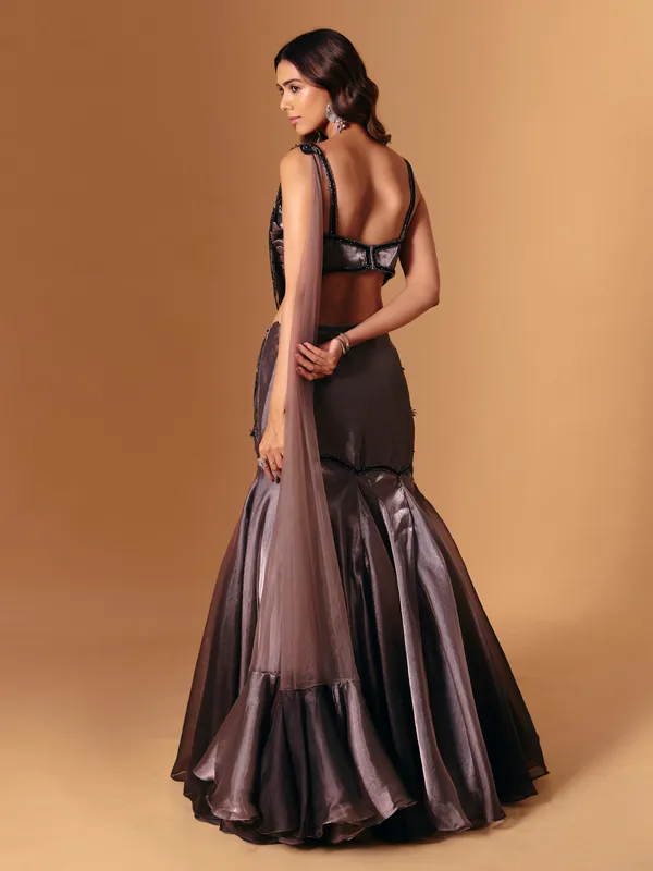 Pastel brown organza designer lehenga choli