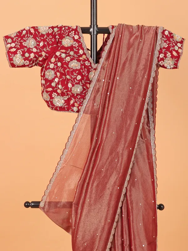 Pastel brown organza party wear saree