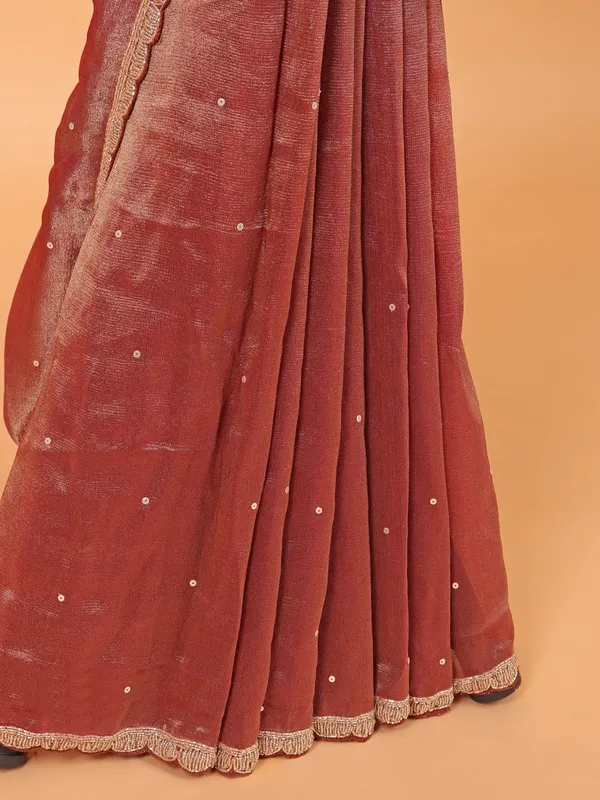 Pastel brown organza party wear saree