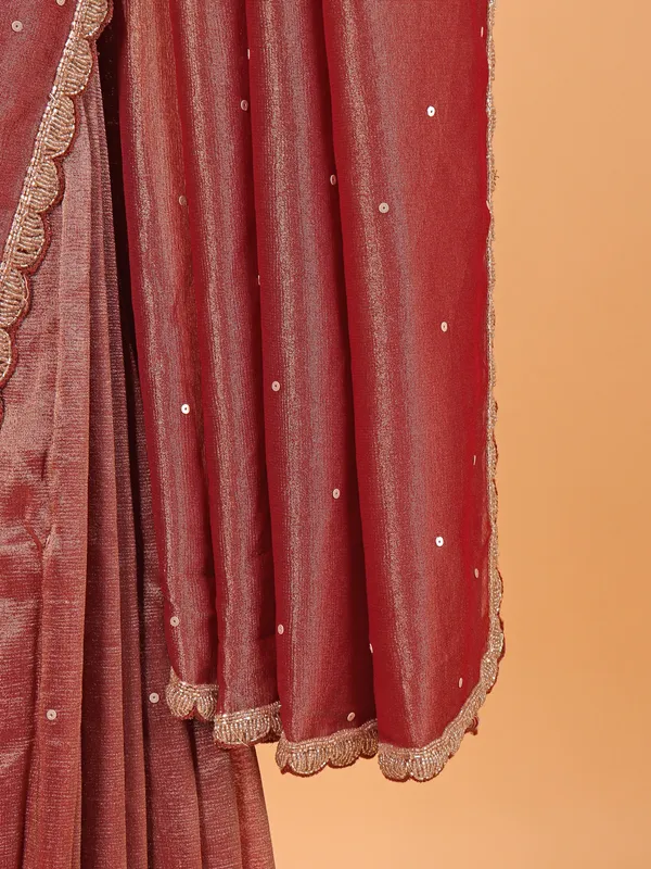 Pastel brown organza party wear saree