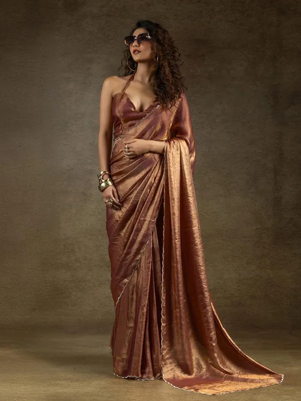 Pastel brown ready to wear saree for women