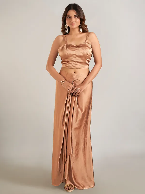 Pastel brown satin silk indowestern suit