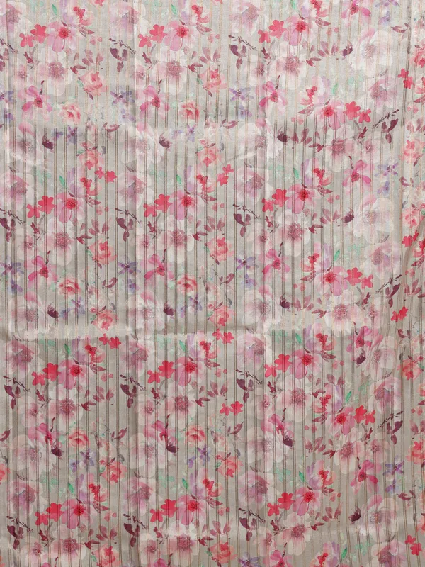 Pastel brown silk saree with floral printed