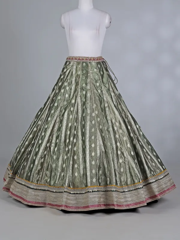 Pastel green banarasi silk round neck lehenga choli