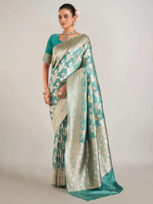 Pastel green banarasi silk saree for wedding