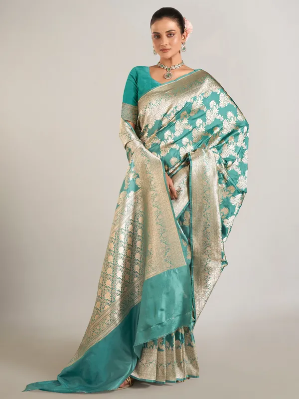 Pastel green banarasi silk saree for wedding