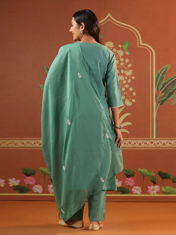 Pastel green cotton festival wear kurti set