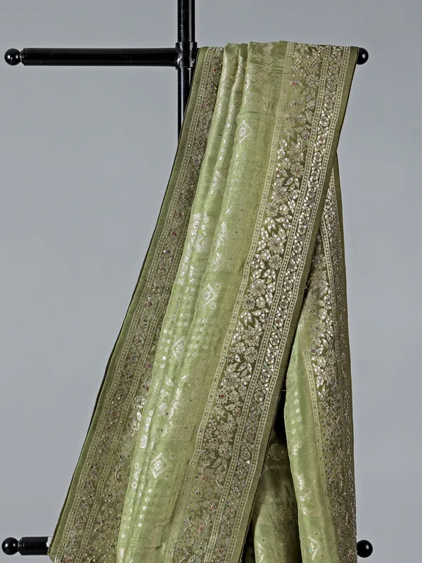Pastel green dola silk mehendi saree