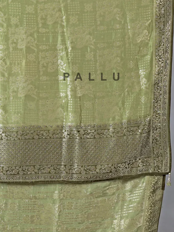 Pastel green dola silk mehendi saree