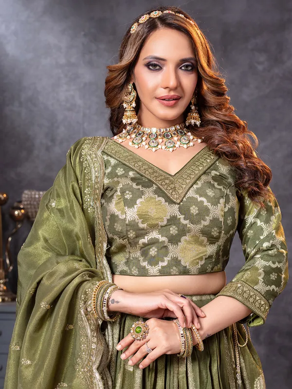 Pastel green lehenga choli with quarter sleeves design