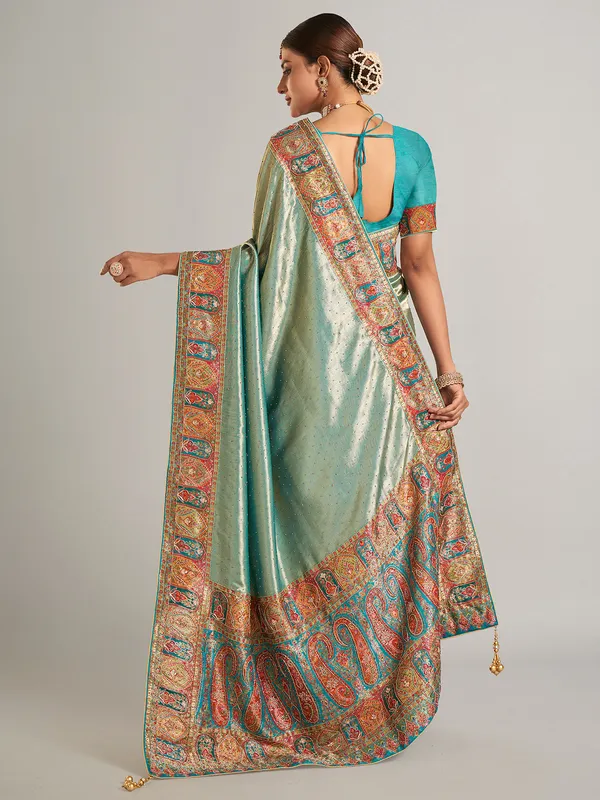 Pastel green pashmina silk saree