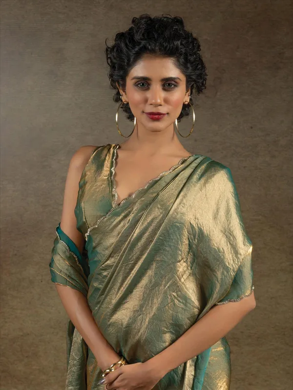 Pastel green satin silk saree for party wear