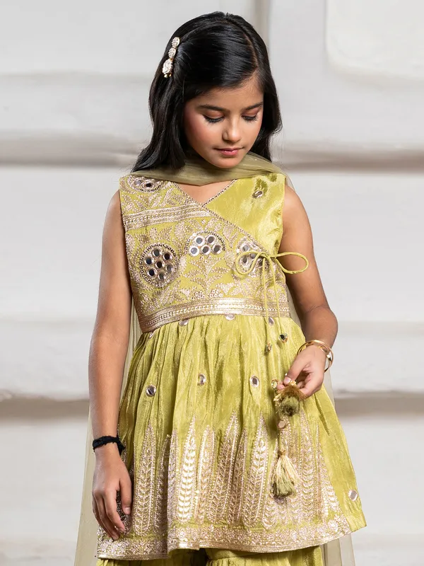 Pastel green sharara suit with sequins and resham