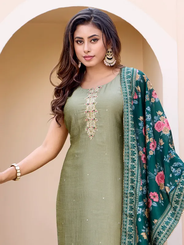 Pastel green silk festival wear salwar suit