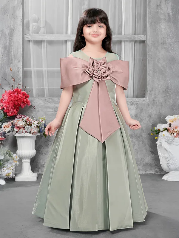 Pastel green silk girls gown for partywear