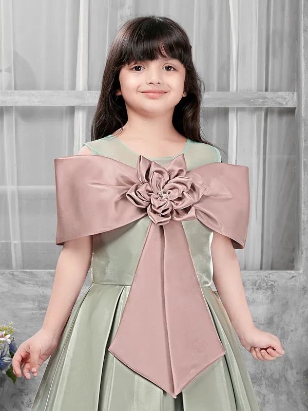 Pastel green silk girls gown for partywear