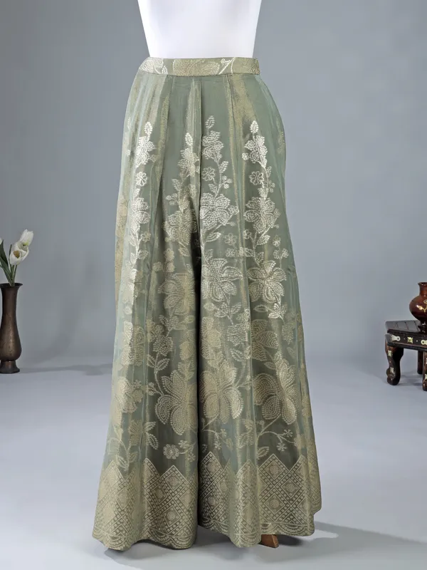 Pastel green silk palazzo suit with dupatta