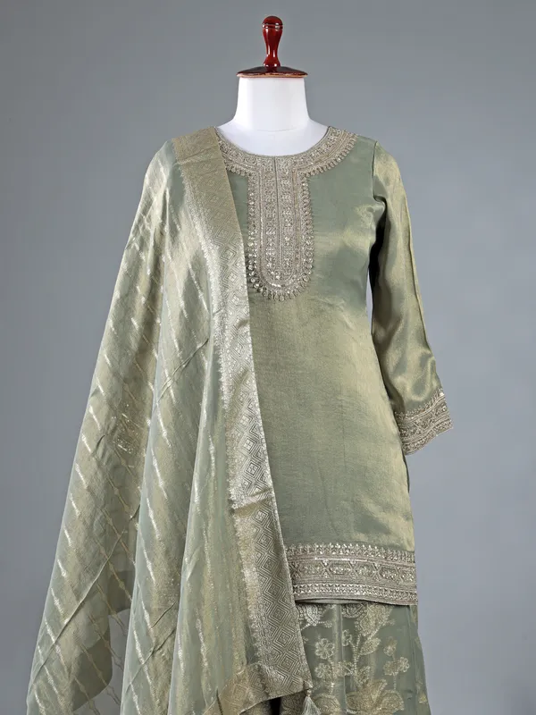 Pastel green silk palazzo suit with dupatta