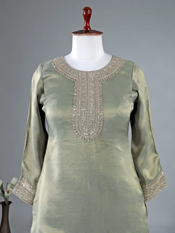 Pastel green silk palazzo suit with dupatta