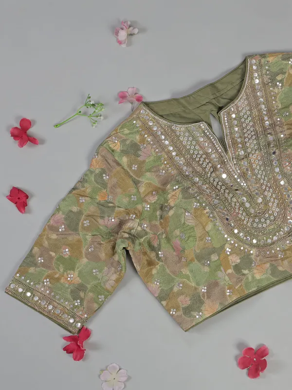 Pastel green soft tissue saree with sequin shine