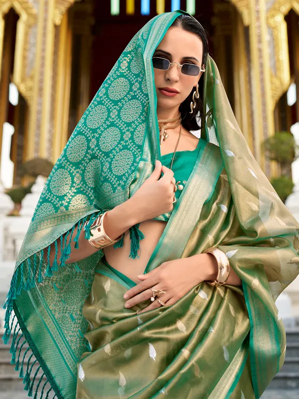 Pastel green tissue silk saree for women