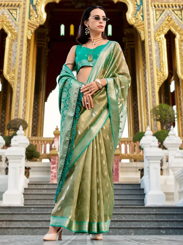 Pastel green tissue silk saree for women