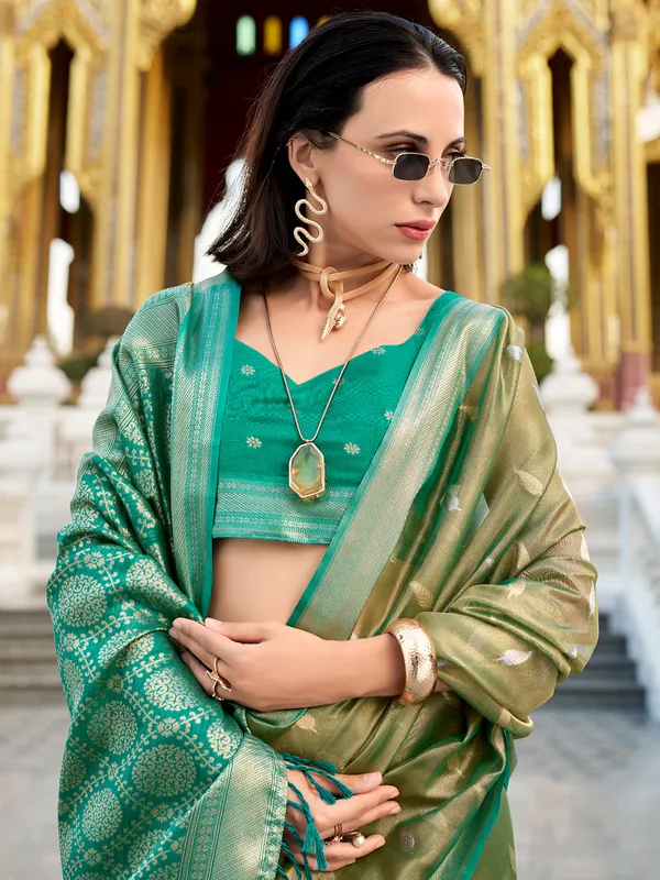 Pastel green tissue silk saree for women
