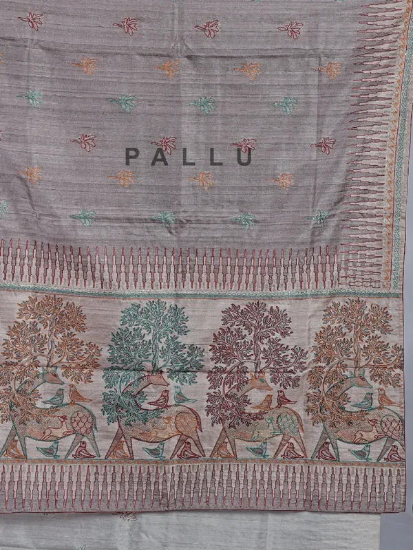 Pastel grey festive wear silk saree