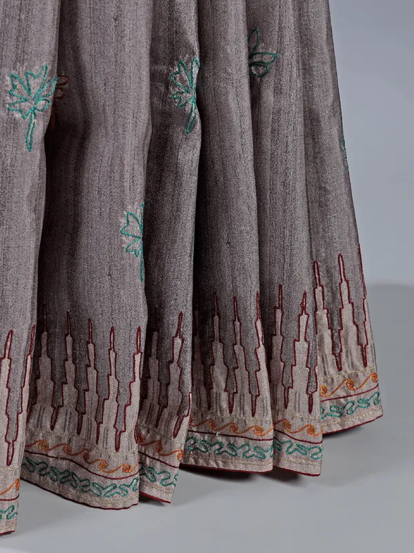 Pastel grey festive wear silk saree